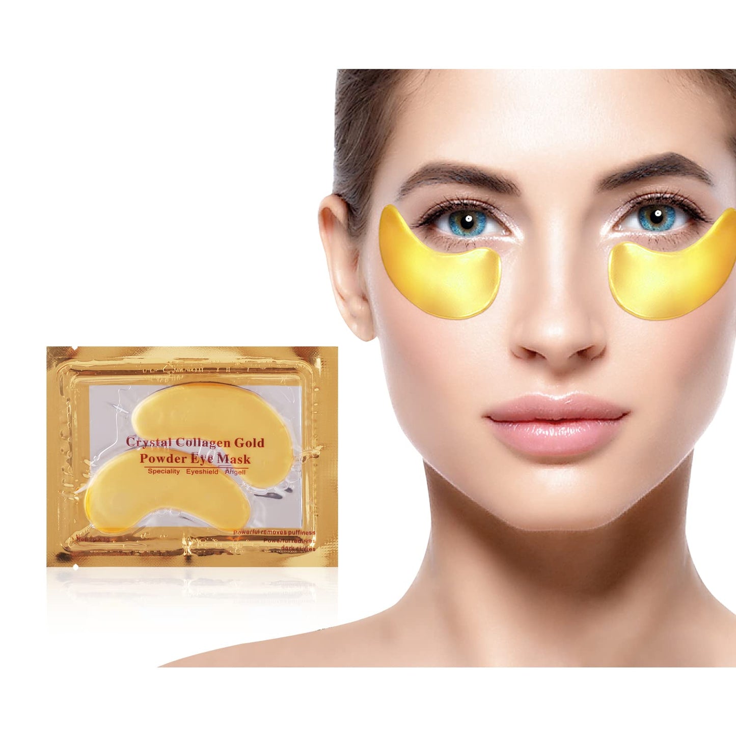 MEICOLY Lip and Eye Mask Sheet Moisturizing Gold Under Eye Mask Gel Crystal Collagen Anti-Aging Eye Patches Dark Circle Remover 30 Pads with Box, A