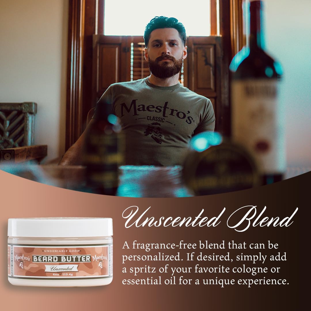 Maestro’s Classic BEARD BUTTER | Anti-Itch, Extra Soothing, Hydrating Beard Creme For All Beard Types & Lengths- Unscented, 4 Ounce