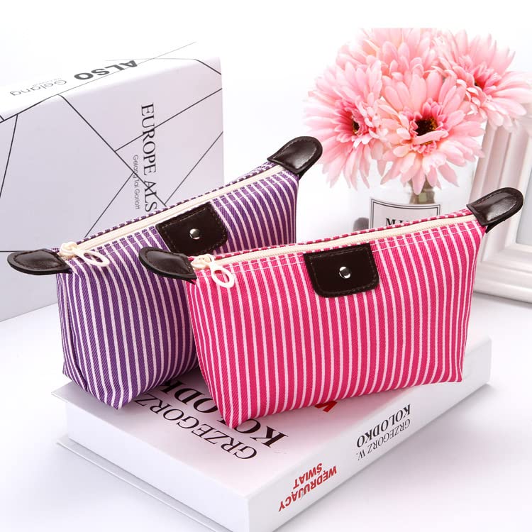 Travel Makeup Bag Set - Pink Nylon Cosmetic & Toiletry Organizer - 2 Pack