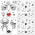 Halloween Spider Face Tattoos - 4 Sheets Temporary Stickers