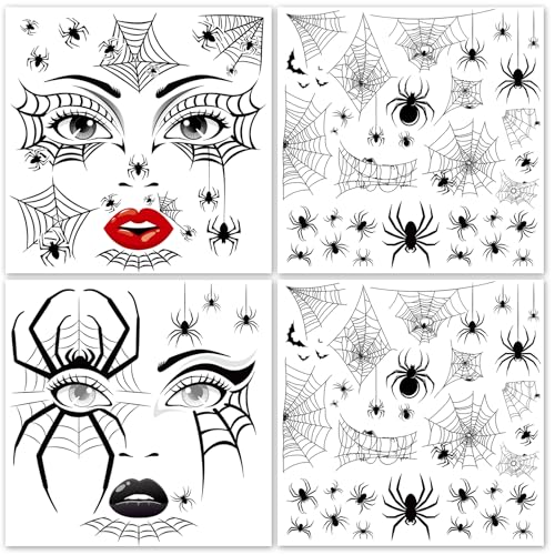 Halloween Spider Face Tattoos - 4 Sheets Temporary Stickers