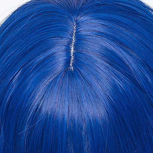 WGPFWIG Women's Blue Wig 22''Long Curly Wavy Wig Shoulder Length Flat Bangs Wig For Women Girl Cosplay Party Halloween Wig Cap Included (22''Blue)