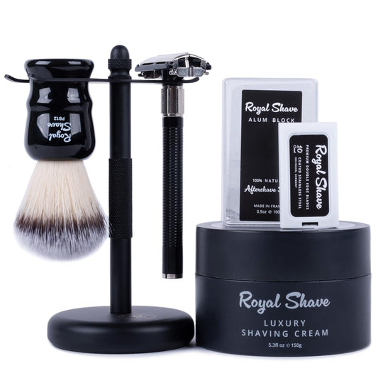 Luxury Safety Razor Shaving Kit by Royal Shave, Complete 6 Piece Shaving Gift Set for Men, Essential Wet Shaving Grooming Kit (Sandalwood)