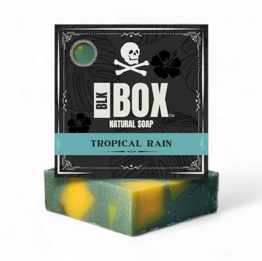 Black Box USA MADE 5oz Men's Natural Bar Soap Made from Natural Oils - Handmade Cold Process, No Harsh Chemicals, Tropical Earthy Coconut Raspberry & More (TROPICAL RAIN)