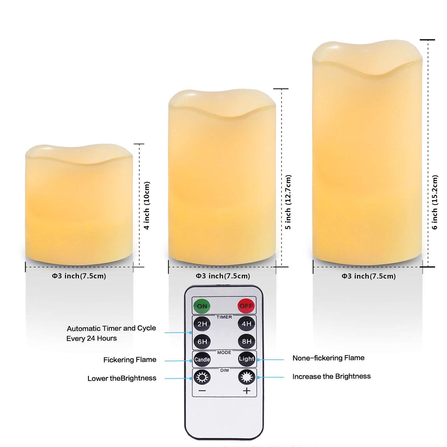 TEECOO Flameless Candles Battery Operated: Candles 4" 5" 6" H (3.15" D) Set of 6 Ivory Real Wax Pillar LED Candles with 10-Key Remote and Cycling 24 Hours Timer -（Beautiful Decoration for Party