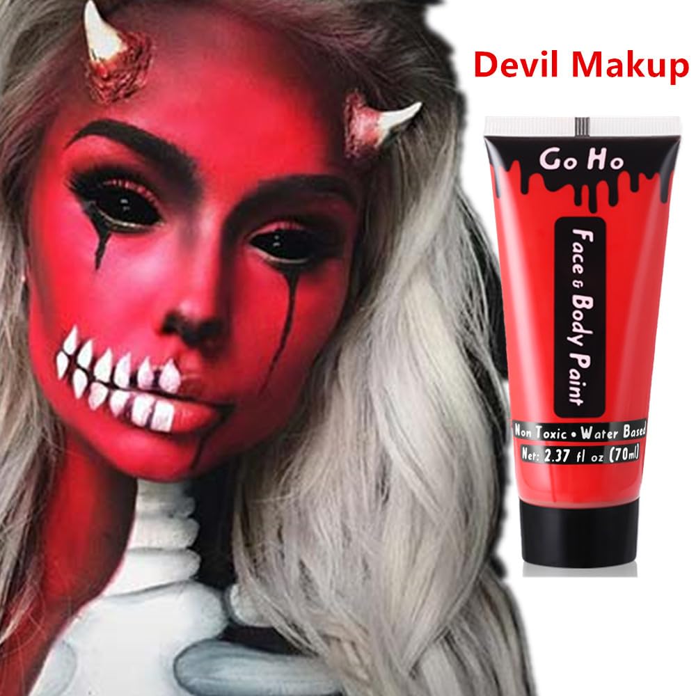 Go Ho Red White and Royal Blue Face Body Paint(7 oz) for Halloween Makeup,Cream Water Based Vampire Skeleton Face Paint for Adults Children SFX Cosplay Makeup,4th of July Accessories