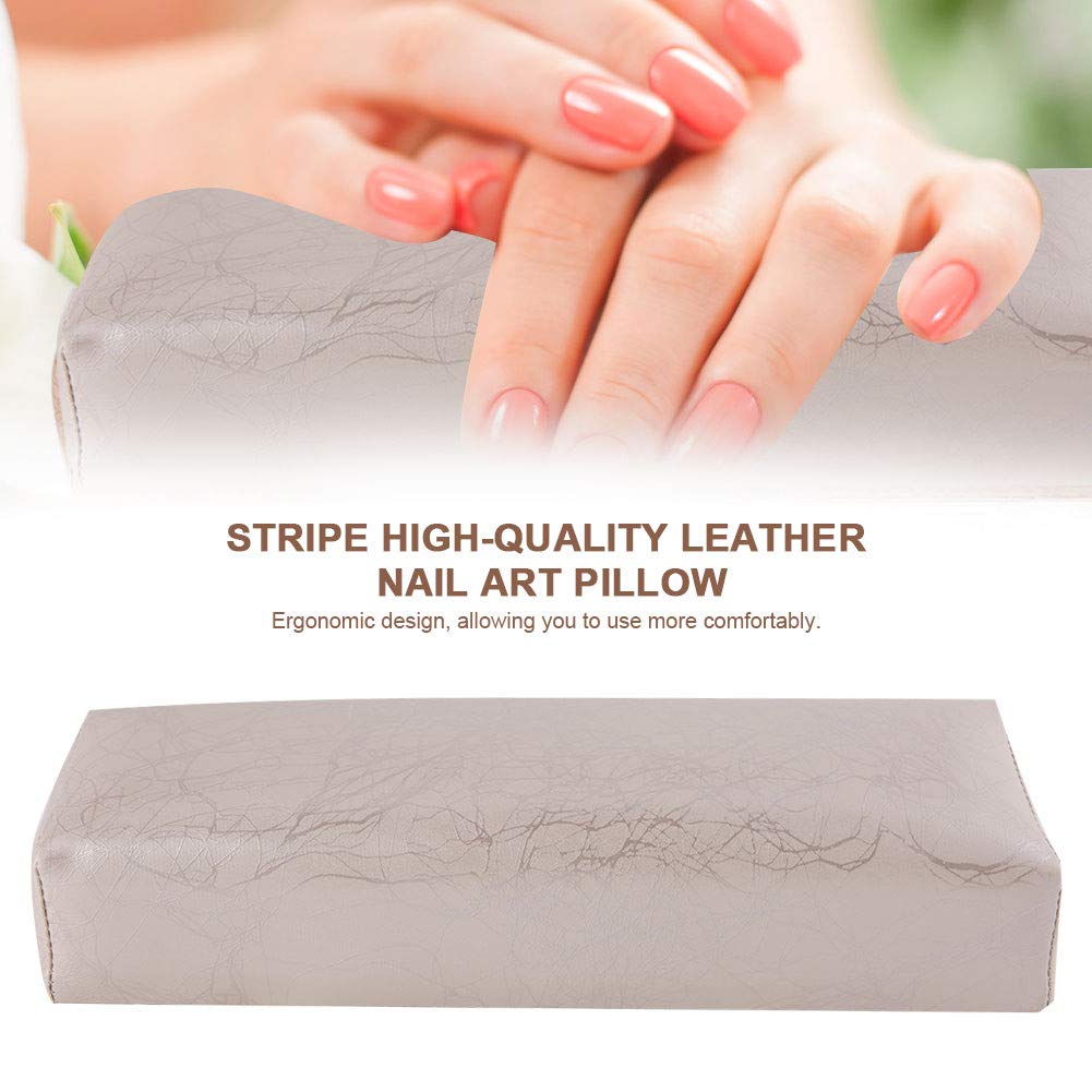Nail Arm Rest for Acrylic Nails, Stripe Leather Nail Art Pillow Manicure Soft Sponge Hand Rests Cusion Holder (Silver)