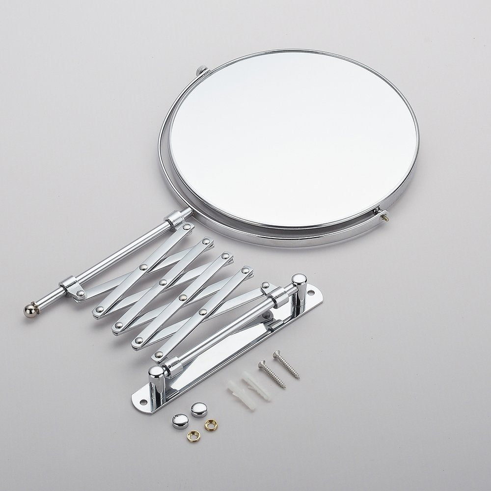 Cavoli 8 Inches Double-Sided Wall Mount Scalable Mirror with 10x Magnification,with Scissor Bracket,Chrome Finish(8 inch,10x)