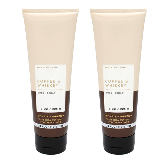 MYT BBW - Bath and Body - Coffee & Whiskey Ultimate Hydration Body Cream 8oz. with Shea Butter + Hyaluronic Acid (Pack of 2)