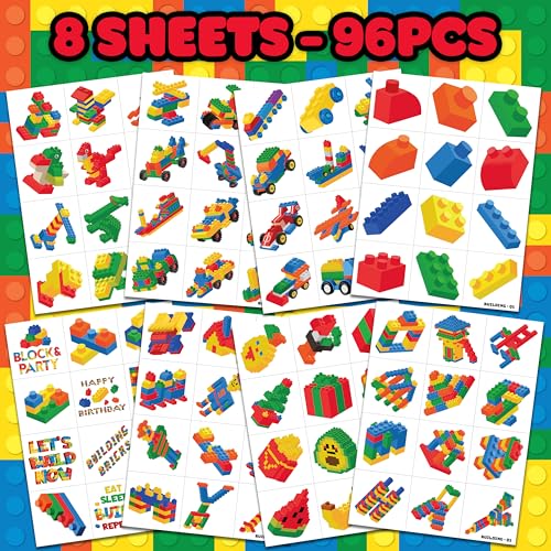 96 PCS Building Blocks Temporary Tattoos for Kids