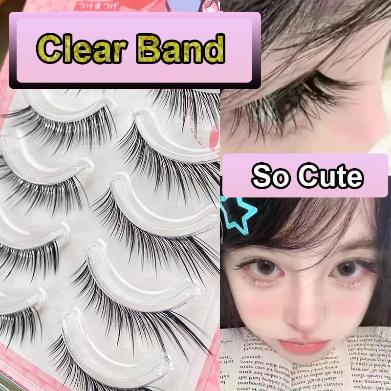 LASGOOS Natural Curl False Eyelashes - 10-13mm Strip Lashes 5 Pairs