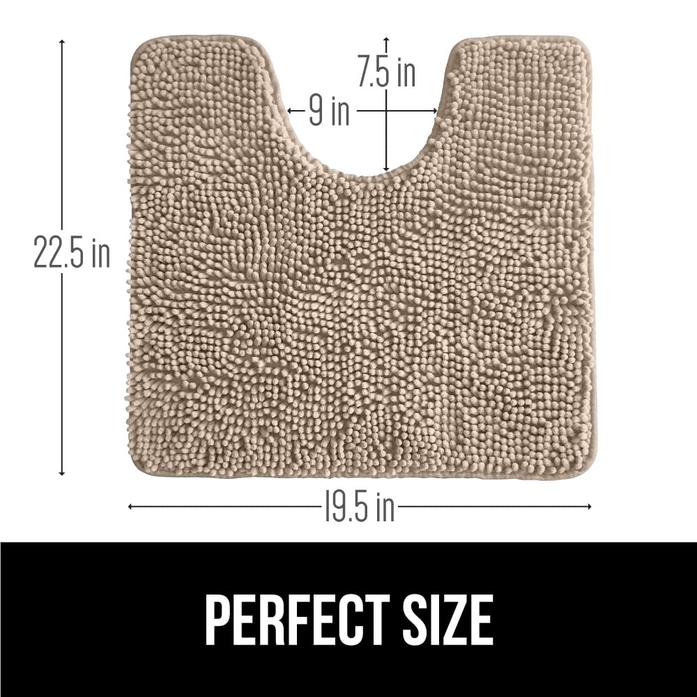 Gorilla Grip Plush Absorbent Shaggy Chenille Bath Rug Mat for Toilet Base with Rubber Backing, Machine Washable, Microfiber Bathroom Contour Mats for Toilets, Bath Room Decor, Oval, 22.5x19.5, Beige