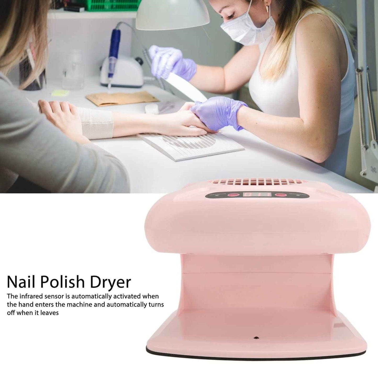 Air Nail Dryer, Portable Infrared Sensor Nail Fan Dryer Blower with Hot and Cool Air, 300W Automatic Nail Polish Dryer for Home and Salon (US Plug 110V)
