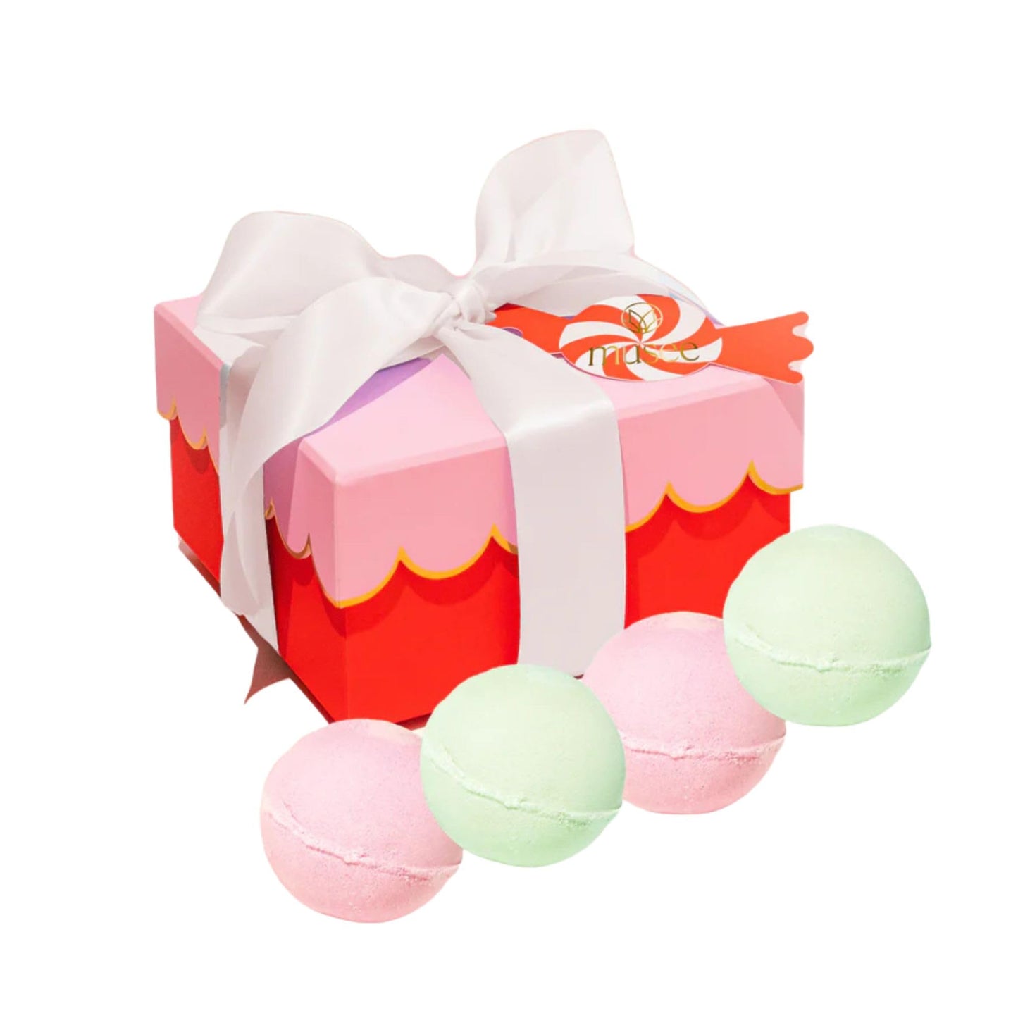 Musee | Holiday Scalloped Bath Balm Set | Handmade in USA | Vegan & Cruelty-Free | Paraben-Free & Sulfate-Free | Festive Gift Set for Women | Natural Bath Bombs for a Luxurious Spa Experience | 4-Pack