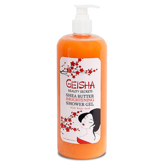 Geisha, Kojic Acid Skin Brightening Body Wash - 33 Fl oz / 1000 ml - Even Out Skin Tone, Skin Radiance, Face and Body Shower Gel, with Coconut Oil and Shea Butter