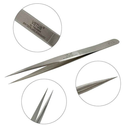 LASHVIEW Lash Tweezer, Vetus Straight Pointed Eyelash Tweezers for Profissional Grafting Eyelash Extension, Stainless Steel Needle Nose Tweezers for Lash Extension Stickers Precision Electronics, ST12