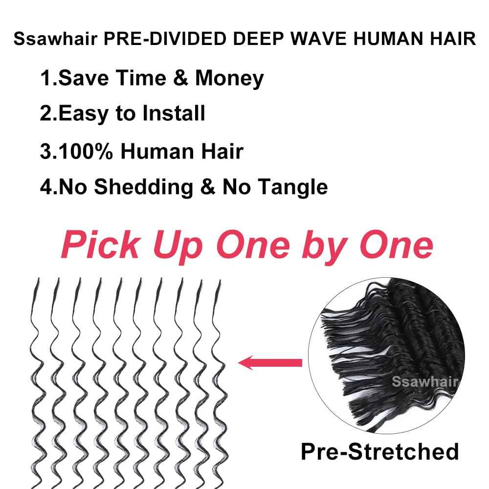 Ssawhair Pre-Divided Deep Wave Bulk Human Hair For Boho Braids Double Drawn Curly Virgin Human Hair Bulk For Braiding Hair Extensions 18Inch 50g 160Roots