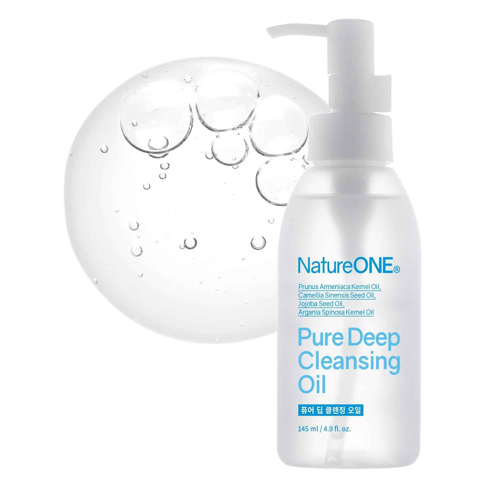 NATUREONE Pure Deep Cleansing Oil with AHA+PHA, Argan, Jojoba, Centella Asiatica, Blackhead Remover, Oil Based Cleanser for Face, Sebum Control, Pore Cleaner, Korean Skincare, 145ml, 4.9 fl. oz.