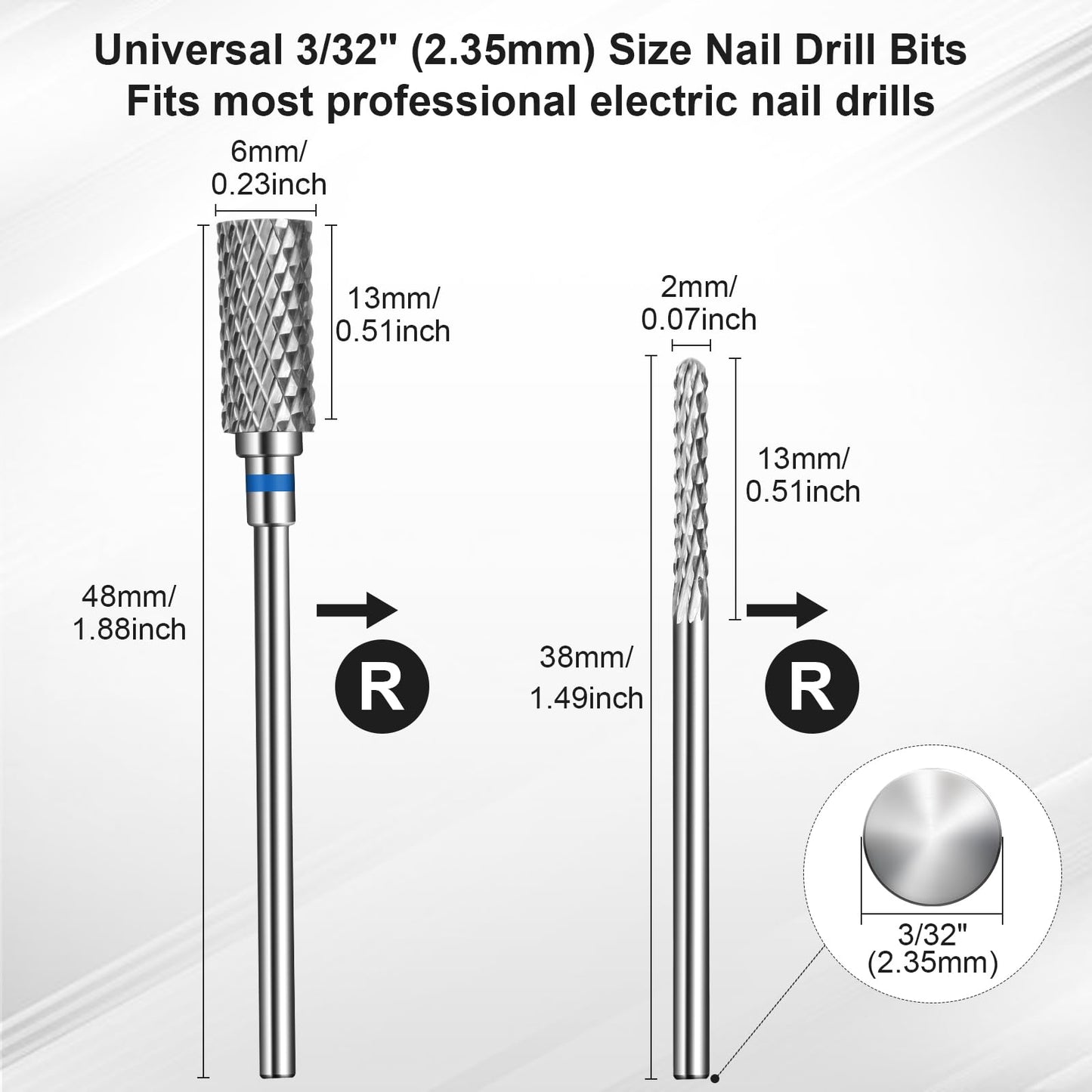 Lermende Nail Bits Drill/Cuticle Bits for Nail Drill - 3/32 Inch Tungsten Nail Drill Bits for Acrylic Nails（2pcs）