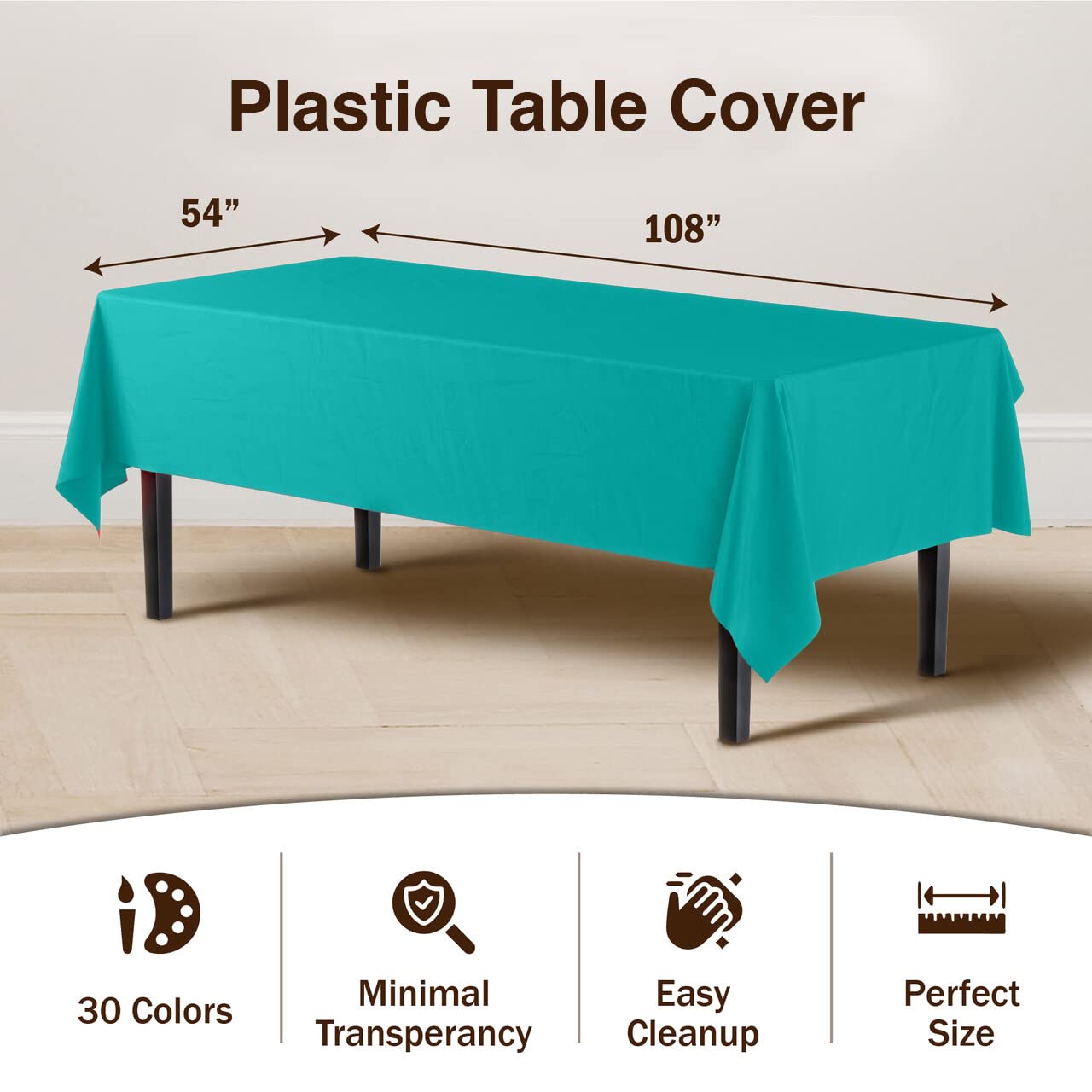 Exquisite 12-Pack Premium Plastic Tablecloth 54in. x 108in. Rectangle Table Cover - Teal