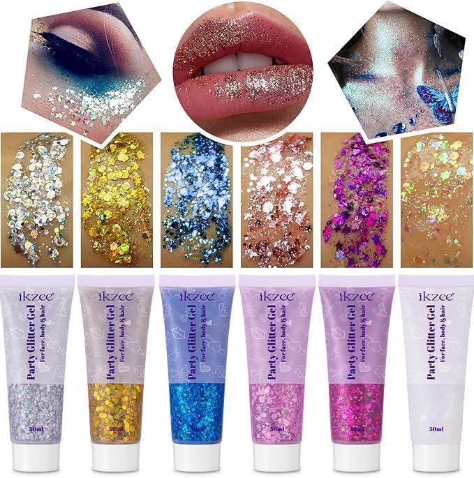 Body Glitter Gel Set 6Pcs - Face & Hair Sparkle