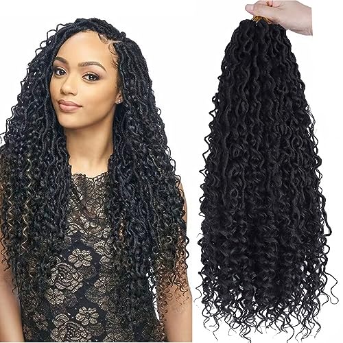 LMZIM 24 inch Boho Locs Crochet Hair 8 Packs Goddess Faux Locs Crochet Hair for Black Women Hippie Locs Crochet Hair Pre Looped River Locs Crochet Hair with Curly Ends 1B