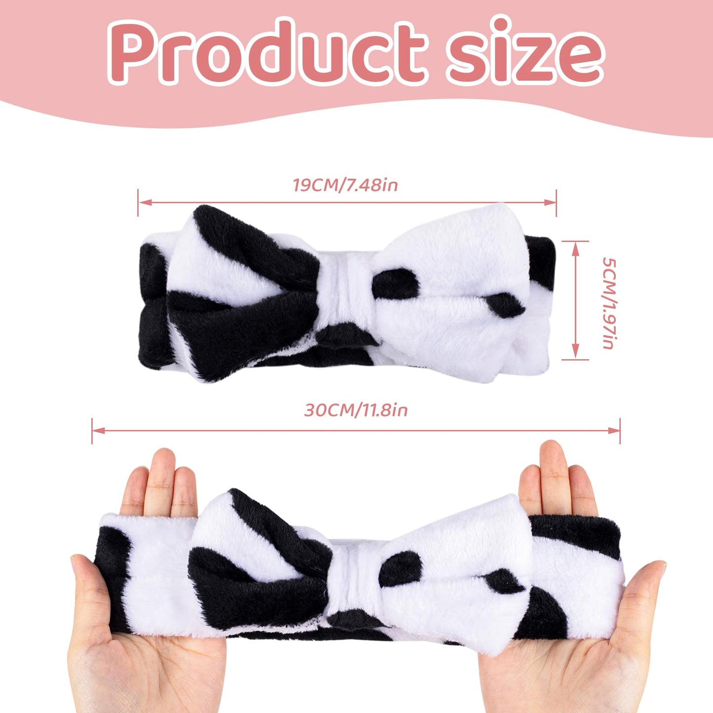 LGURT Fluffy Bow Tie Microfiber Headband Set with Absorbent Wristbands for Face Washing and Women's Skin Care (Cow Stripe)