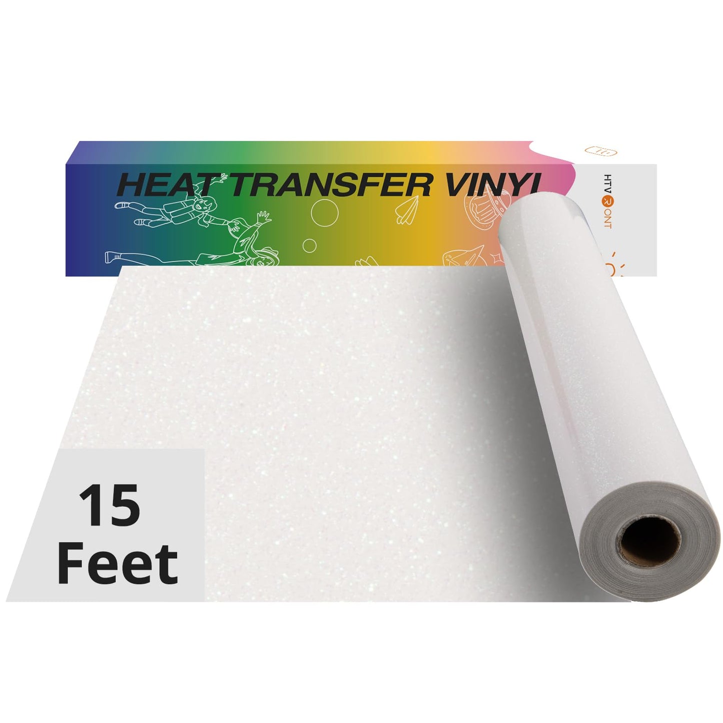 HTVRONT Rainbow White Glitter HTV Vinyl Roll - 12" x 15ft White Glitter Heat Transfer Vinyl for Sublimation,White Glitter Iron on Vinyl for Cricut & Silhouette Cameo (Rainbow White)