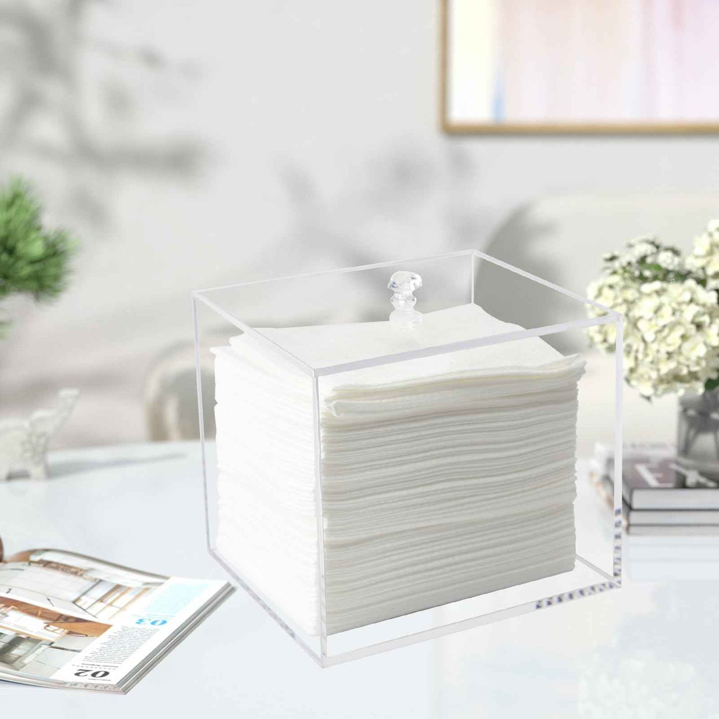 Weiai Face Towel Box, Acrylic Facial Disposable Towelettes Holder Container for XL Face Towels and Protects from Dust, Clear