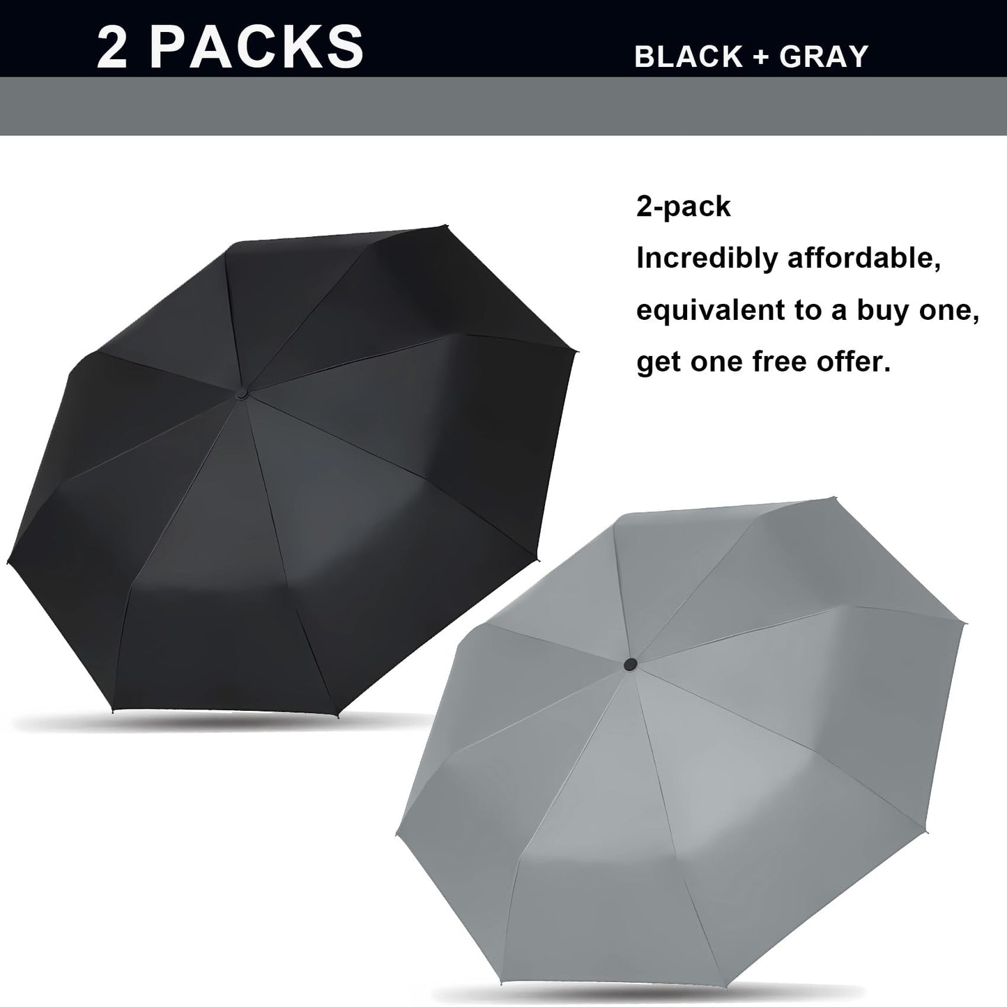 SIEPASA Two Packs Auto Open & Close Small Travel Umbrella Compact for Backpack-Umbrellas for Rain, Windproof Lightweight Strong Mini Portable Umbrellas for Men and Women.& Black, 2 Pack