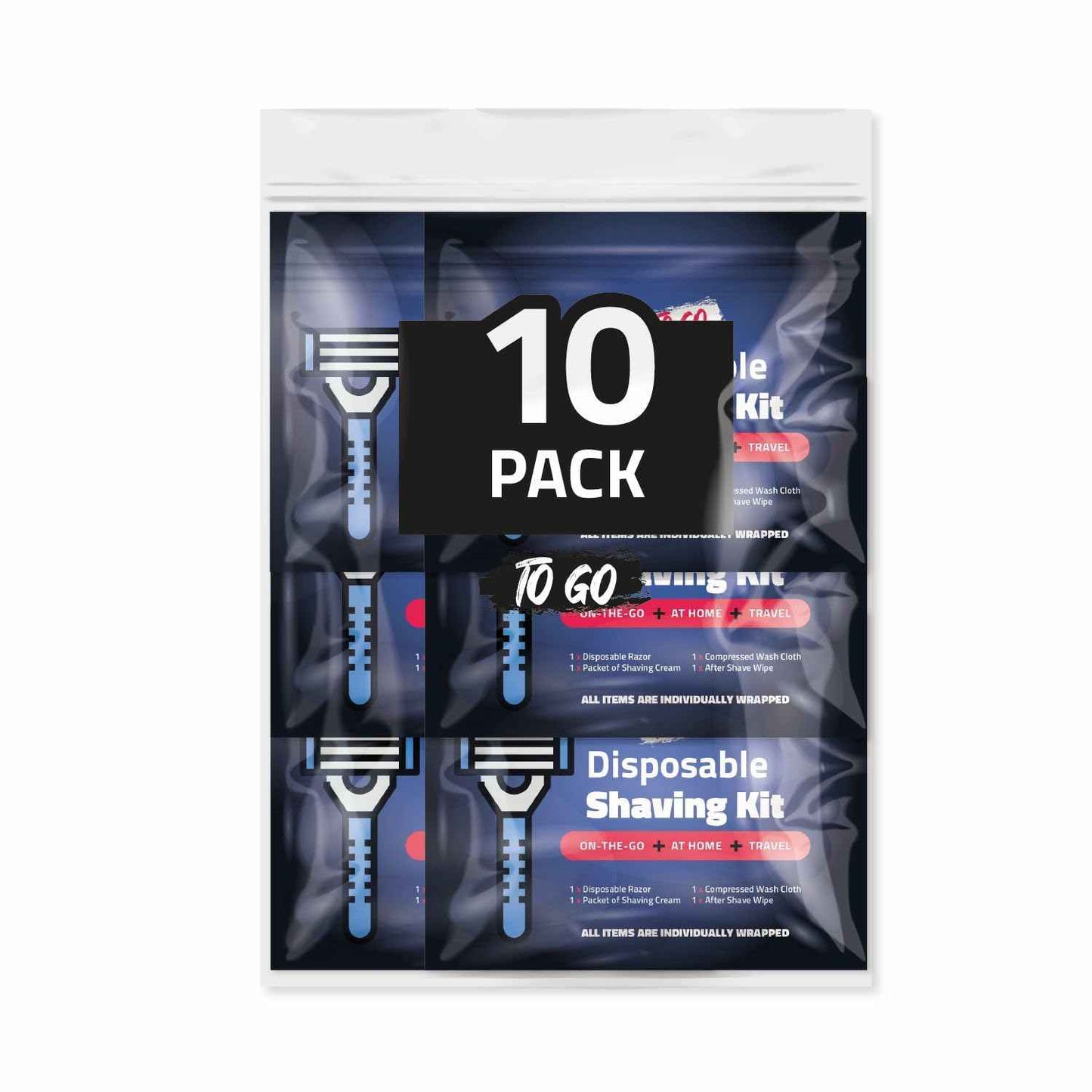 On-the-Go Shaving Kit – Disposable Razor, Shaving Cream, Washcloth & Aftershave Wipe – Travel Friendly, Grooming Essentials for Hygiene when on the Go - Black (10)