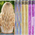 Hair Tinsel Clip-In Extensions 18pc - Rainbow Gold Purple