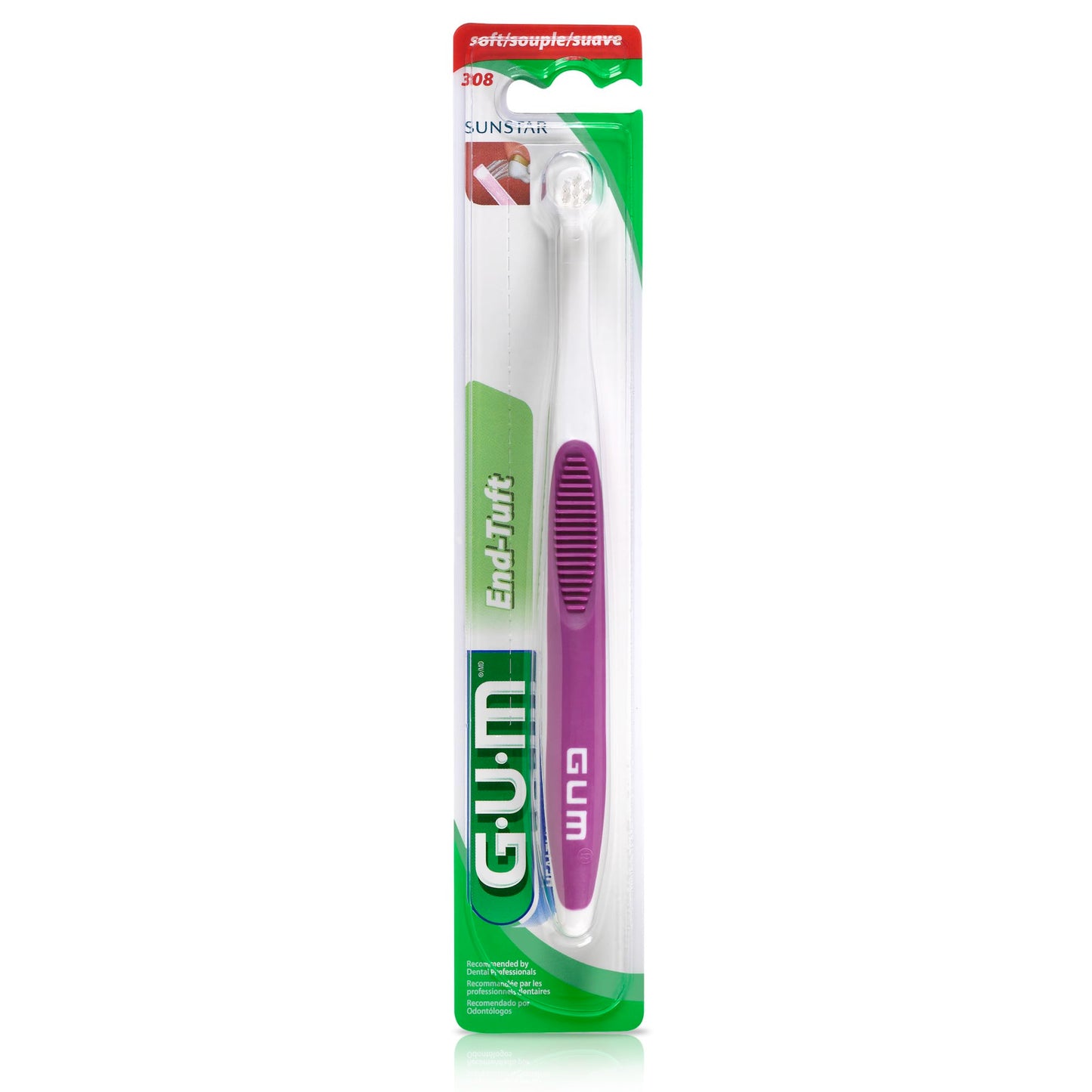 GUM End Tuft Toothbrush - Extra Small Head for Hard-to-Reach Areas - Implants, Back Teeth, and Wisdom Teeth - Soft Dental Brush for Adults, 1 Count(Pack of 6)