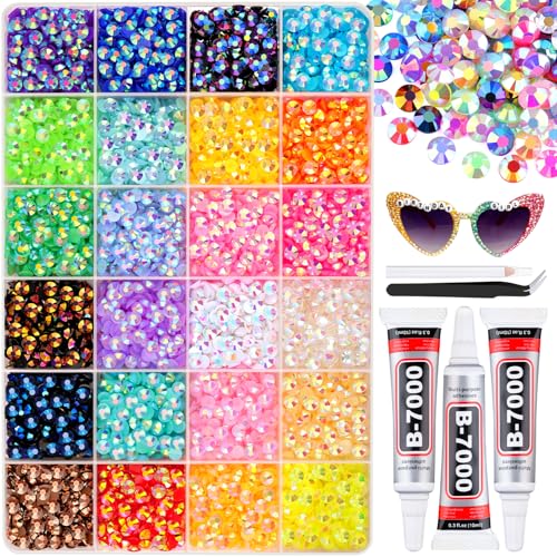 6600Pcs Mixed-Color 5mm Resin Rhinestones with B7000 Glue for Crafts