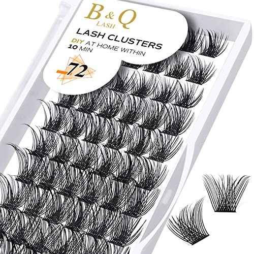 B&Q Lash Clusters Wispy B02, Eyelash Clusters 72PCS Cluster Eyelash Extensions, D Curl Lash Cluster 8-16mm Natural Individual Lashes Volume False Eyelashes Clusters with Soft Band(B02-D-8-16MIX)