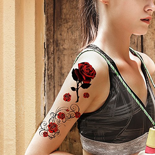 Temporary Tattoos Red Rose Fake Tattoos Sticker for Women 5 Sheets