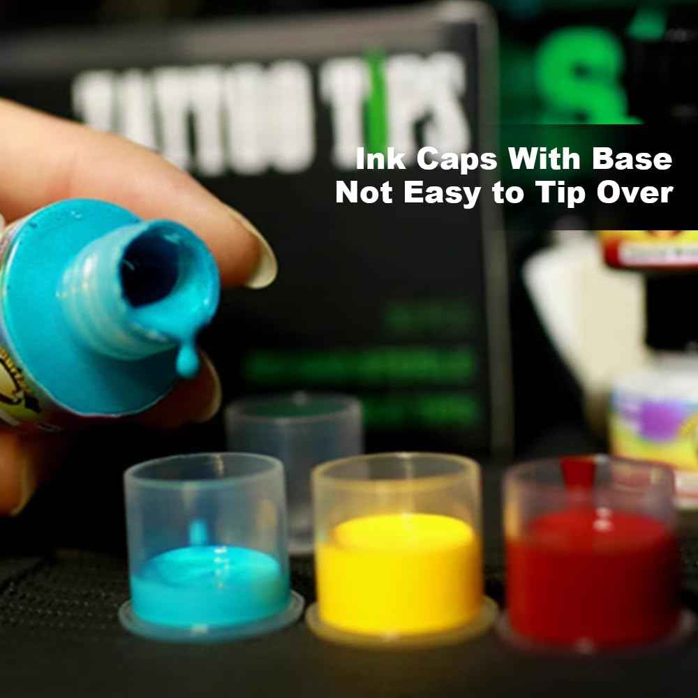1000Pcs Tattoo Ink Caps with Base - Gakonp 11mm Tattoo Ink Cups Disposable Ink Caps Plastic Pigment Cups for Tattoo Supplies