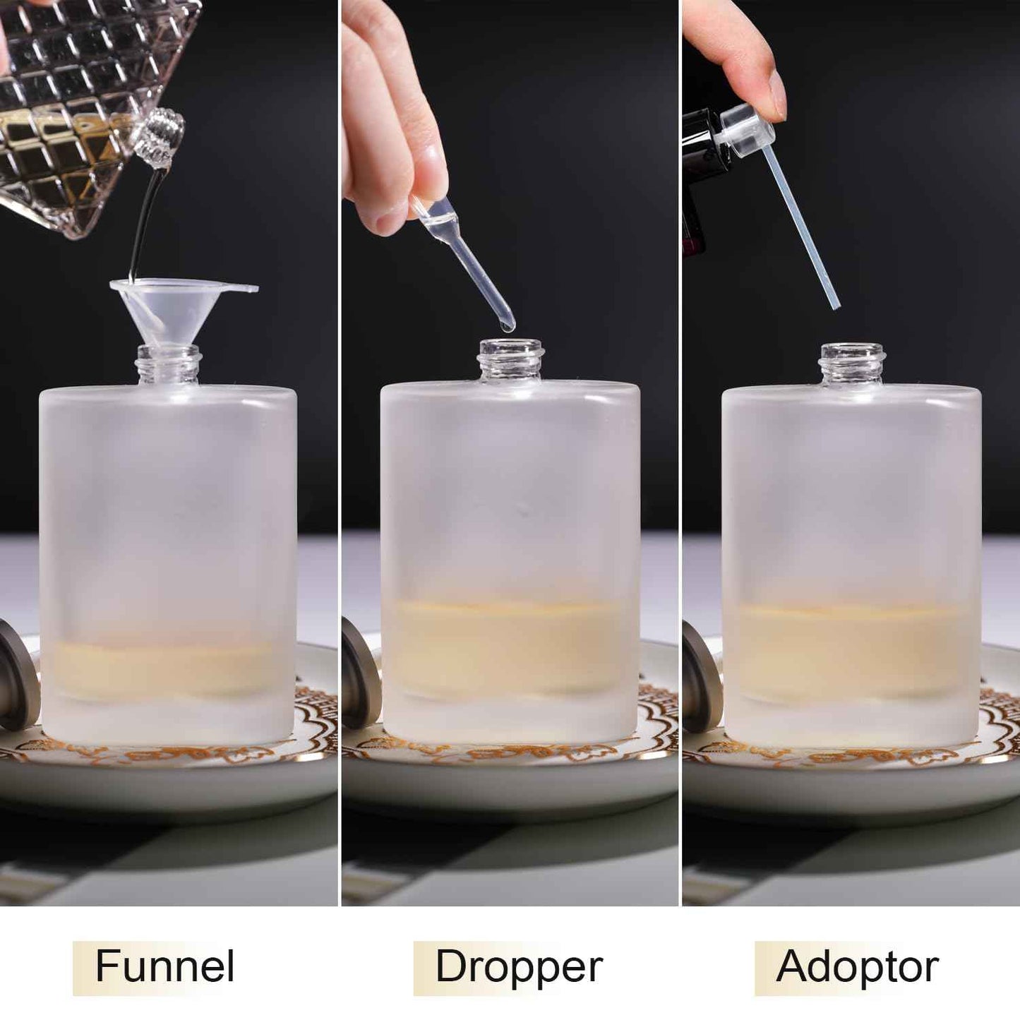 Yerpkefey 100ml/3.4 Oz Frosted Glass Spray Bottle Perfume Atomizer,Refillable Perfume Spray Bottle Perfume Bottles Empty with 3 Kinds of Perfume Dispenser (Frosted Glass 100ml)