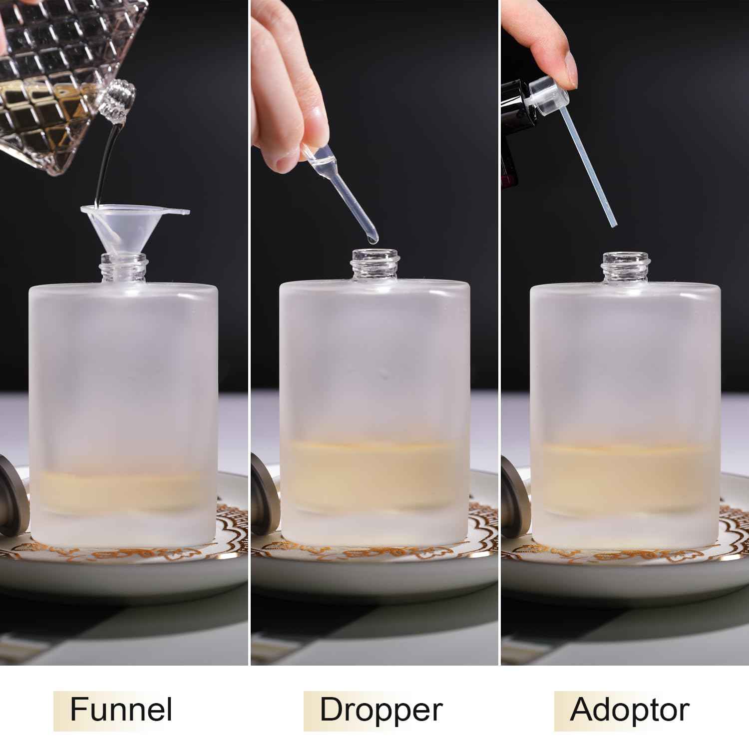 Yerpkefey 100ml/3.4 Oz Frosted Glass Spray Bottle Perfume Atomizer,Refillable Perfume Spray Bottle Perfume Bottles Empty with 3 Kinds of Perfume Dispenser (Frosted Glass 100ml)