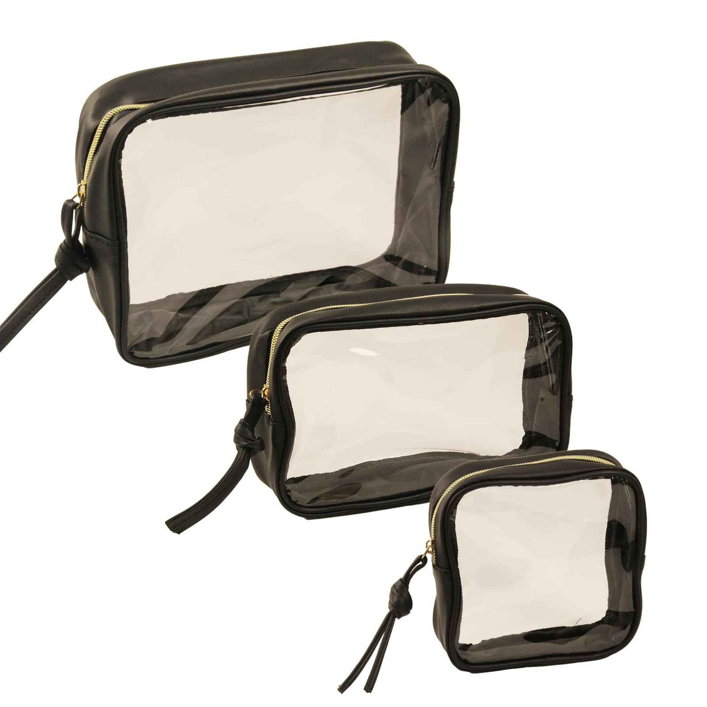 lllyan 3-Piece Travel Makeup Bag Clear Waterproof Toiletry Bag Set Large, Medium Small Sizes Travel Toiletry Organizer Pouch Cosmetic Storage for Bathroom (Black)