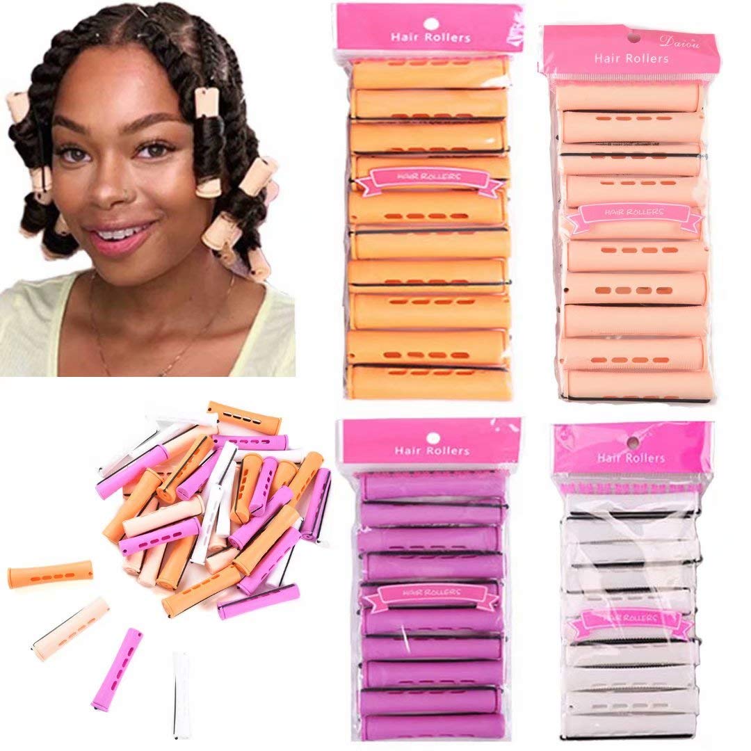 40pcs Perm Rod Set - 4 Sizes Cold Wave Rollers for Long, Medium & Short Hair Curls - Hair Curling Tools with Orange, Beige, Purple & White Rods for Natural Hair Styling & DIY