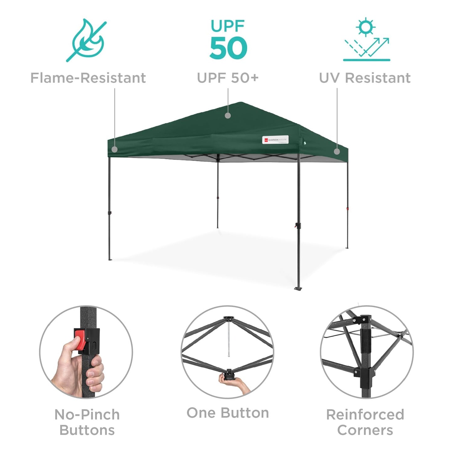 Best Choice Products 8x8ft 1-Person Setup Pop Up Canopy Tent Instant Portable Shelter w/ 1-Button Push, Case, 4 Weight Bags - Dark Green