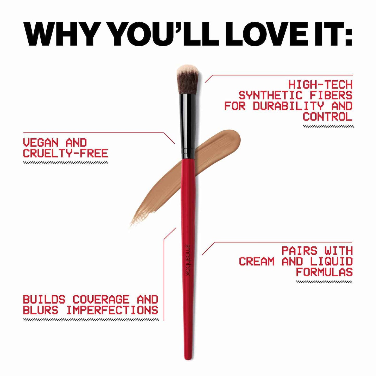 Smashbox Blurring Concealer Brush | Rounded Concealer Makeup Brush for Under Eyes | Airbrush Finish for Liquid or Cream Formulas