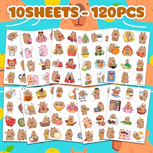 120 PCS Capybara Temporary Tattoos for Kids Party Favors