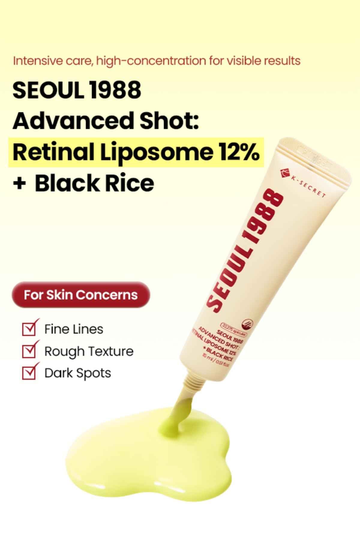 K-SECRET SEOUL 1988 Retinal Advanced Shot – Formulated with 22,275 Spicules and Advanced Retinal Liposome 12% | Fine Lines and Skin Texture Care Serum | Korean Skincare, 15ml / 0.51 fl oz