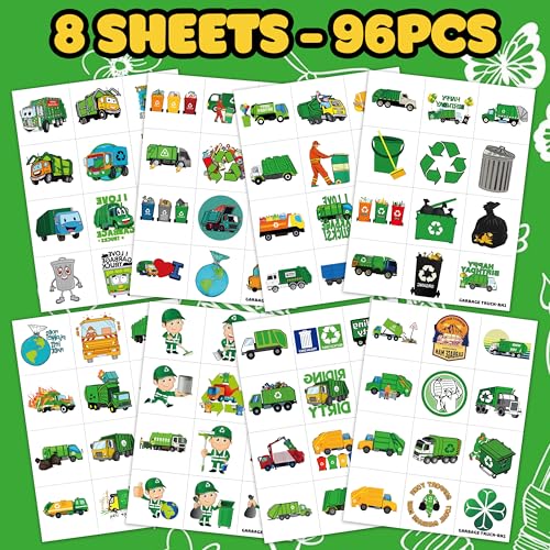 96PCS Garbage Truck Temporary Tattoos for Kids - Pre-Cut