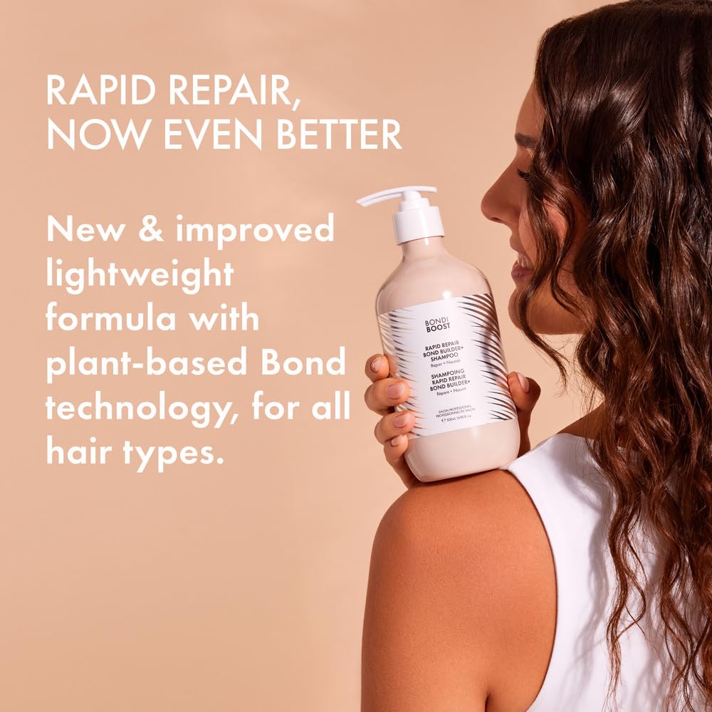 BONDIBOOST Rapid Repair Bond Builder+ Shampoo for Damaged Hair 16.9 Fl Oz- Strengthening Formula for Restoring and Rebuilding Hair - Deep Conditioning and Nourishing Treatment for Healthier Hair