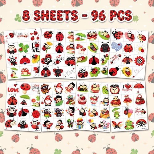 96 Cute Ladybug Temporary Tattoos for Kids
