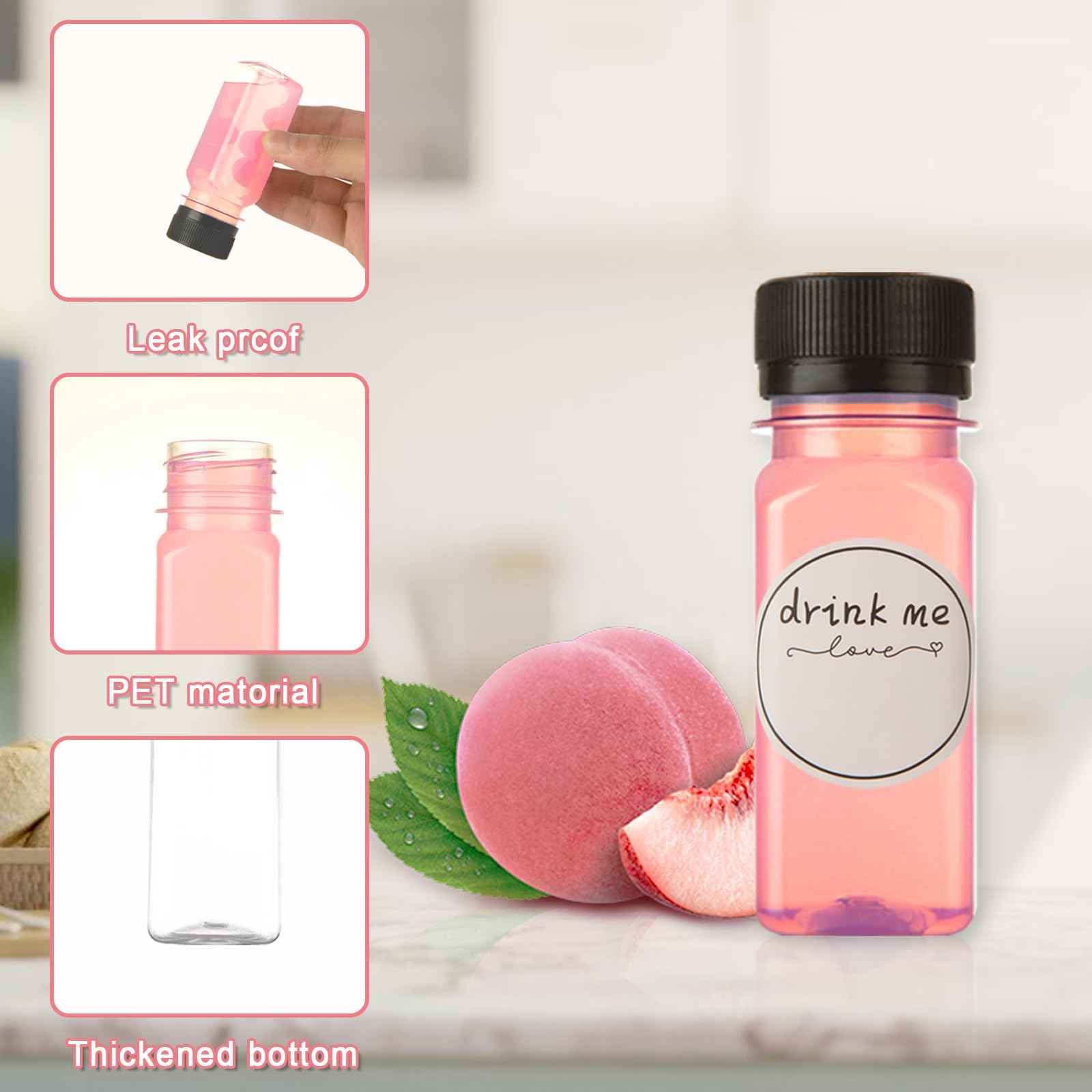 100 Pcs 2oz Plastic Bottles with Lids, Clear Plastic Bottle with Caps 2 oz for Liquids Small Reusable Ginger Shots Bottle Vial Beverage Container Leak Proof Mini Jars for Milk, Water, Ginger, Juice