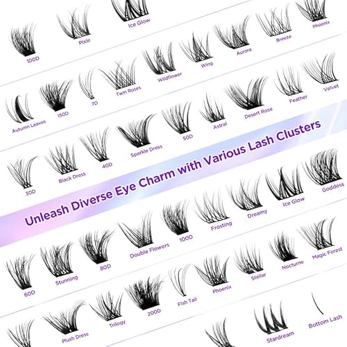 Lash Extension Kit DIY Lash Clusters Kit Eyelash Extensions Individual Lashes Extensions with (Lash Bond,Seal,Tweezers,Remover,280,40D50D, 9-16)